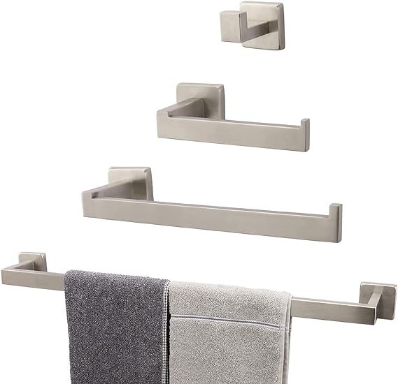 4 PCS Bathroom Hardware Set 304 Thicken Stainless Steel- Square