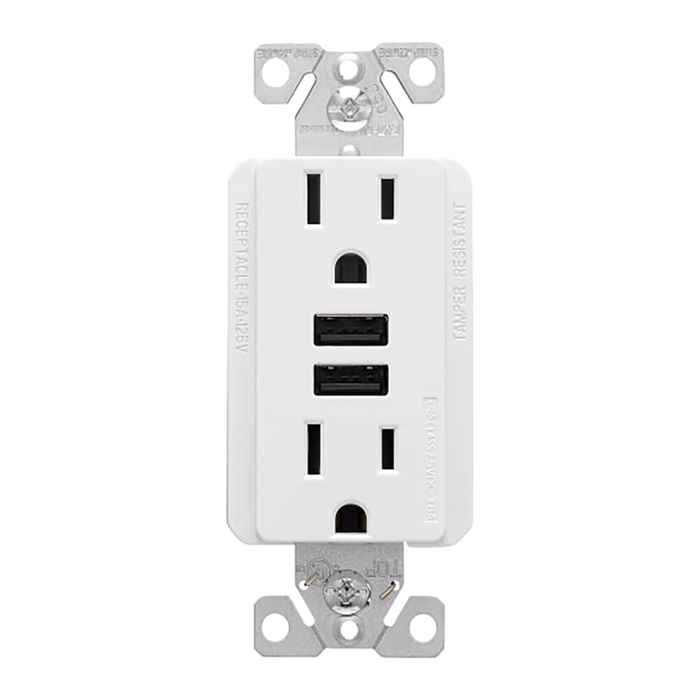 Receptacle Tamper Proof With Usb Charger - White