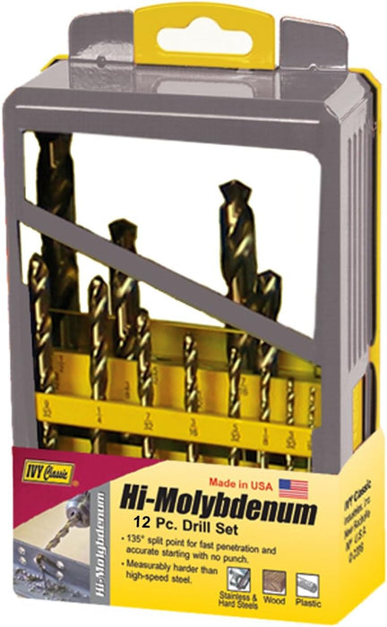 12 pc. Molybden Drill Bit Set w/ Steel Case