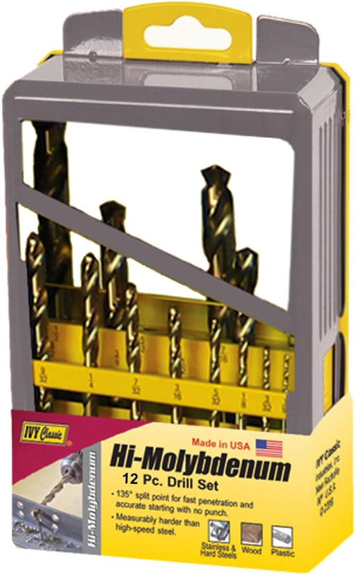 12 pc. Molybden Drill Bit Set w/ Steel Case