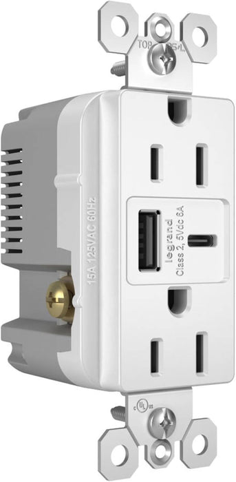 15A USB Port / Duplex Receptacle Combo w/ Plate