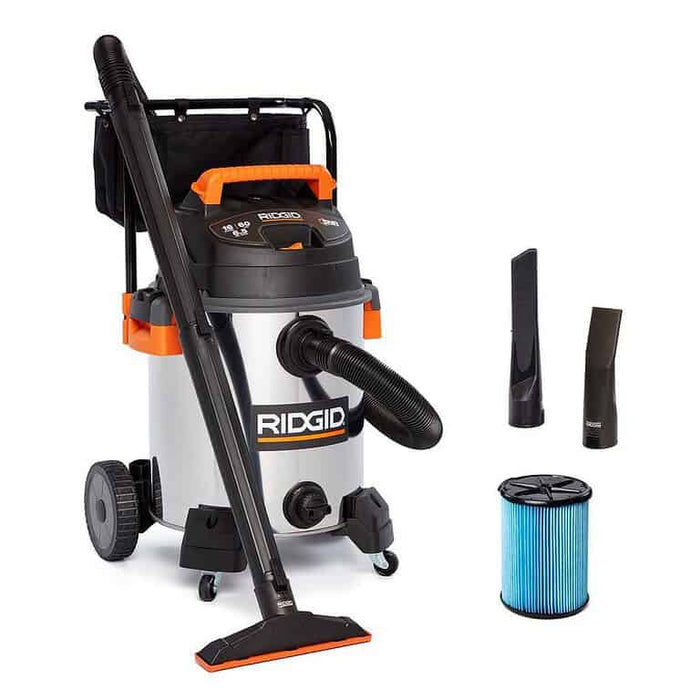 16 Gal Ridgid Wet/Dry Shop Vacuum w/ Accessories - Stainless