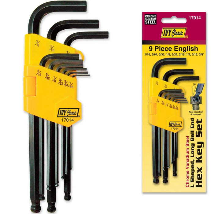 9 PC L-SHAPED BALL END HEX KEY SET - SAE (1/16" - 3/8")