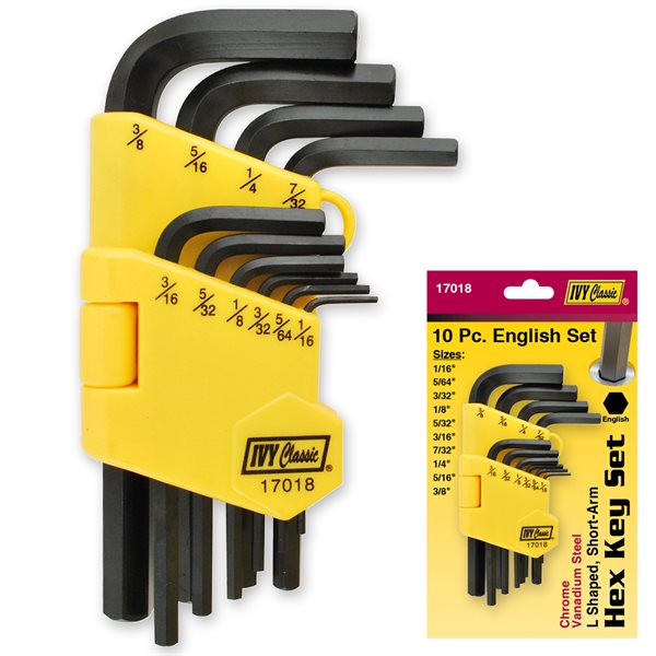 10 Pc L-Shaped Hex Key Set - SAE Short Arm