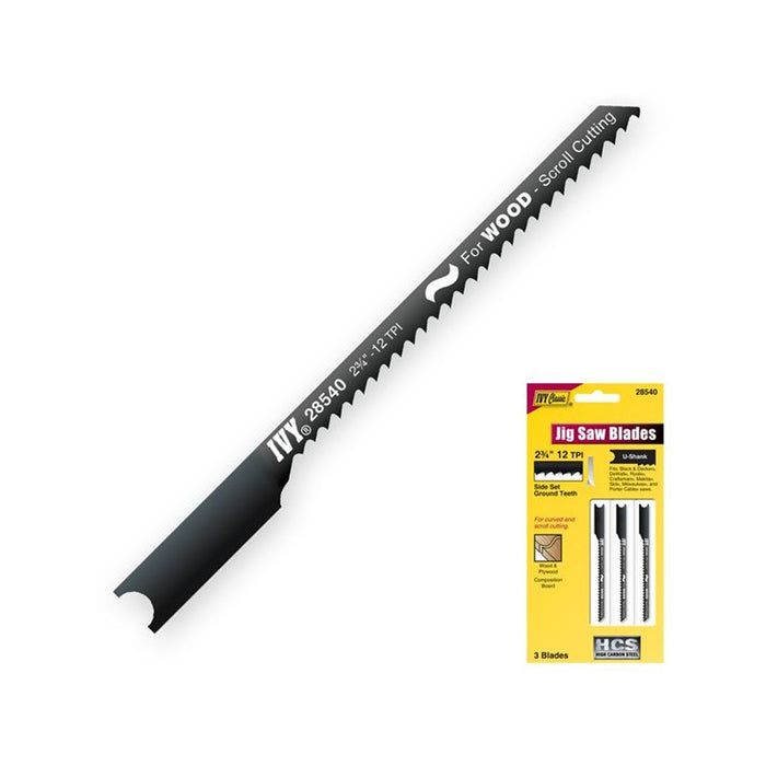 3 PK 2-3/4" 12TPI HCS U SHANK WOOD-FINE SCROLL CUTTING-JIG SAW BLADE