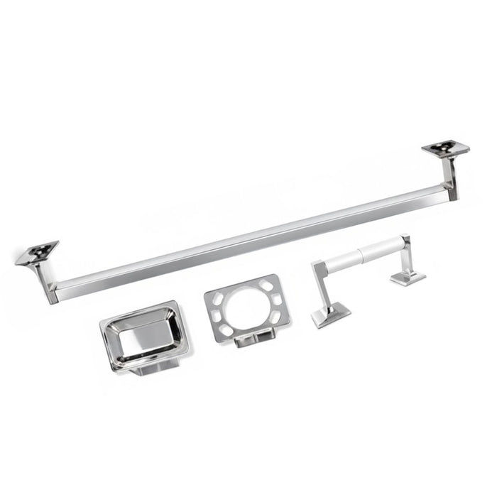 4Pc Chrome Bathroom Towel Set w/ Soap Dish