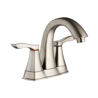 Two Handle 4 Inch Centerset Bathroom Faucet With Pop-Up Drain - Satin Nickel