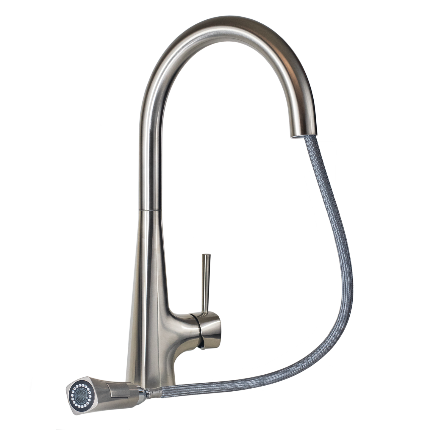Pull Down Square Kitchen Faucet With Dual Spray - Satin Nickel