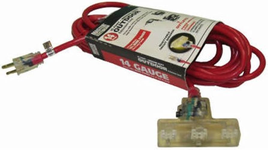 50' Red 14/3 Ext Cord 3 Out w/ Resettable Breaker