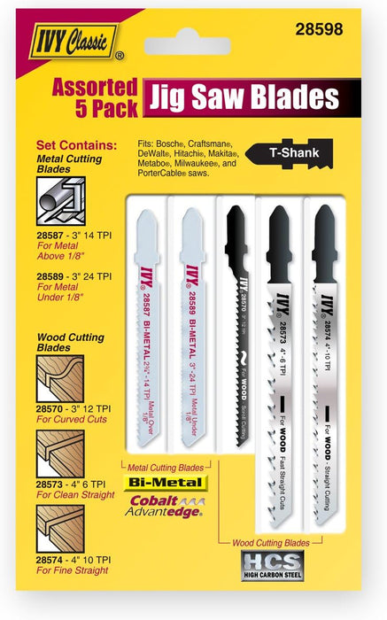 5pc ASST BI-METAL JIGSAW BLADES-BOSCH STYLE
