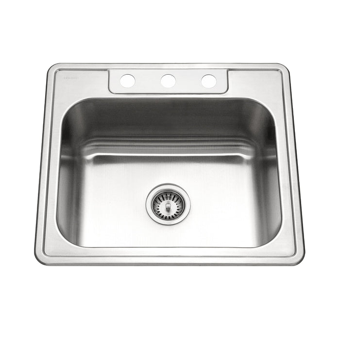 STAINLESS 3-HOLE SINK BOWL w/ CLIPS
