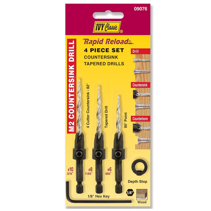 4PC SET COUNTERSINK TAPERED DRILLS- #6,#8,#10 M2 HSS