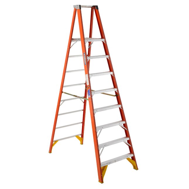 FIBERGLASS PLATFORM LADDER TYPE 1A ORANGE - 300 LB CAPACITY