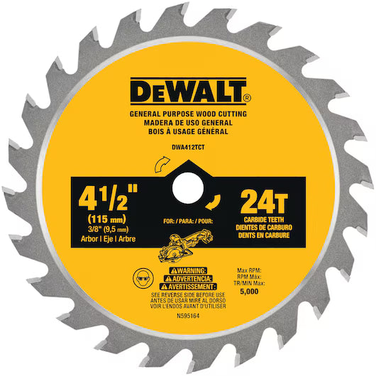 DEWALT 4-1/2 X 3/8 24T CARBIDE CIRCULAR SAW BLADE