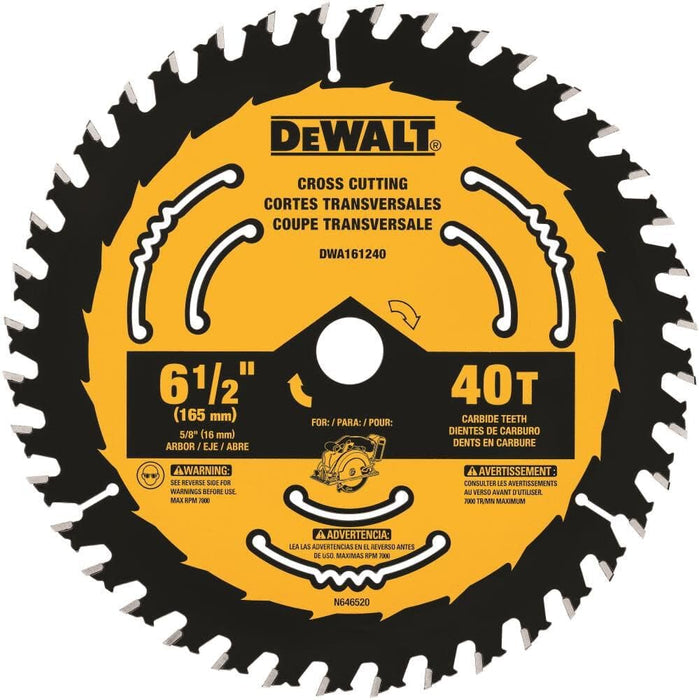 DEWALT 6-1/2 X 5/8 40T TUNGSTEN CARBIDE CIRCULAR SAW BLADE