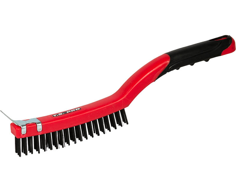 ERGO GRIP 14" WIRE BRUSH 3X19 HIGH CARBON STEEL BRISTLE w/ SCRAPER
