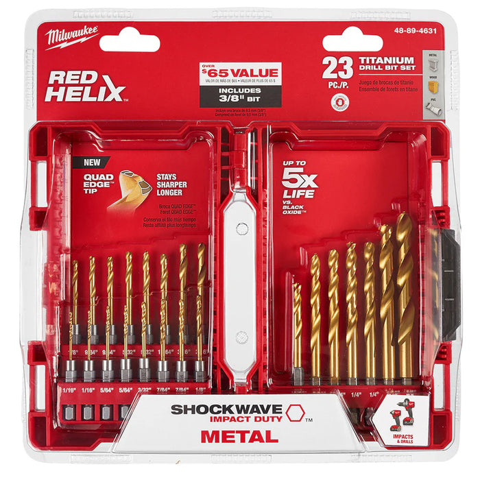 Milwaukee Shockwave Titanium Red Helix Drill Bit Set Hex Shank 23 pc
