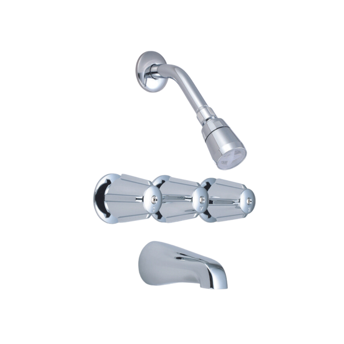 3-HANDLE TUB & SHOWER BODY COMPLETE w/ TRIMS - CHROME