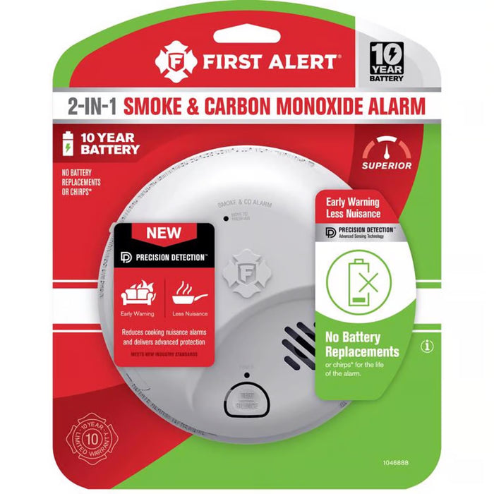 FIRST ALERT SMOKE AND CO SLIM ALARM 10-YEAR BATTERY POWERED